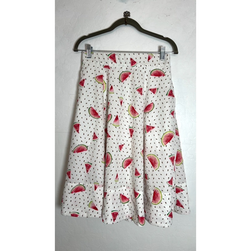 eShakti Wayward Fancies Watermelon Skirt Sz 6 White A Line Midi Summer Pockets